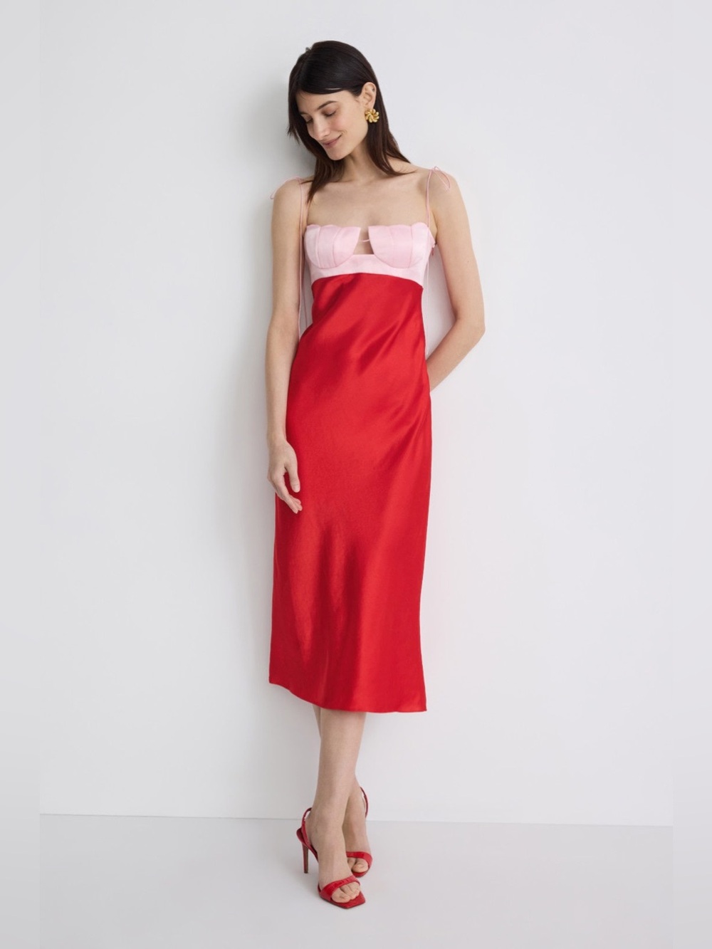 Two-Tone Pink & Red Slip Dress with Bust Detail